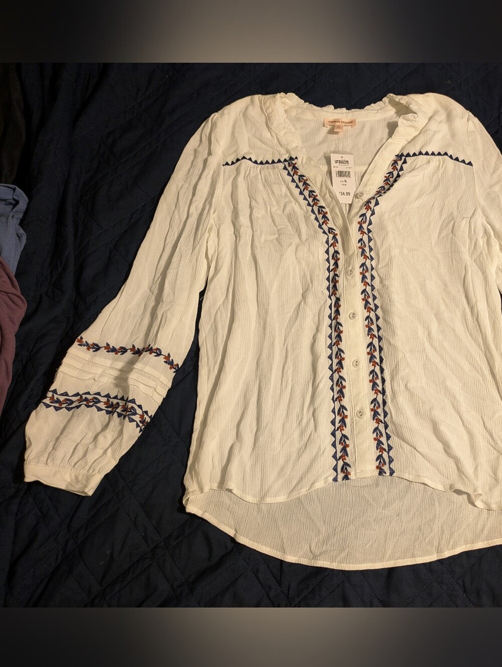 Women's White Embroidered Button-Front Blouse